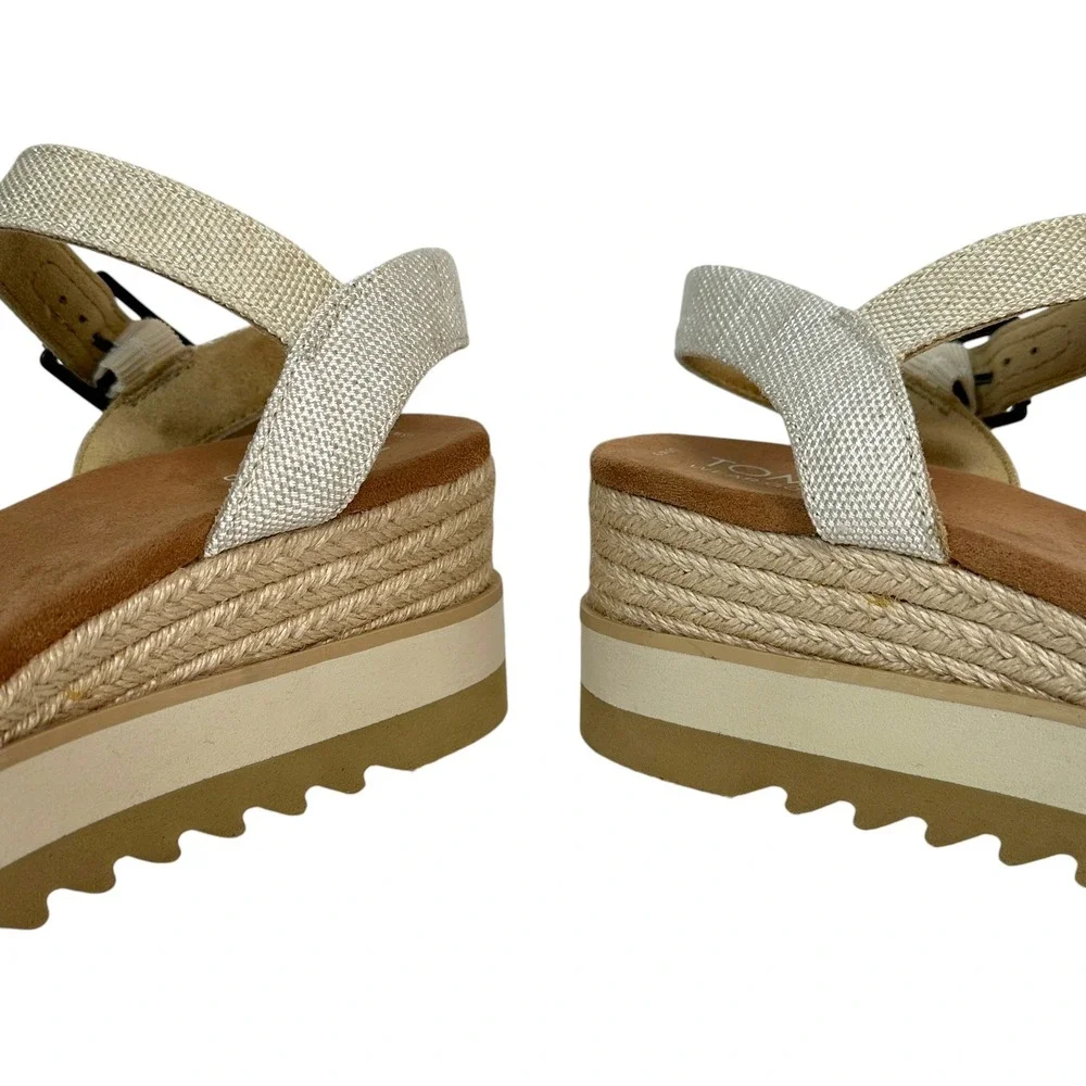 Toms Sandals Shoes Diana Espadrille Wedge Platform Sawtooth Sole Gold 9 Boho